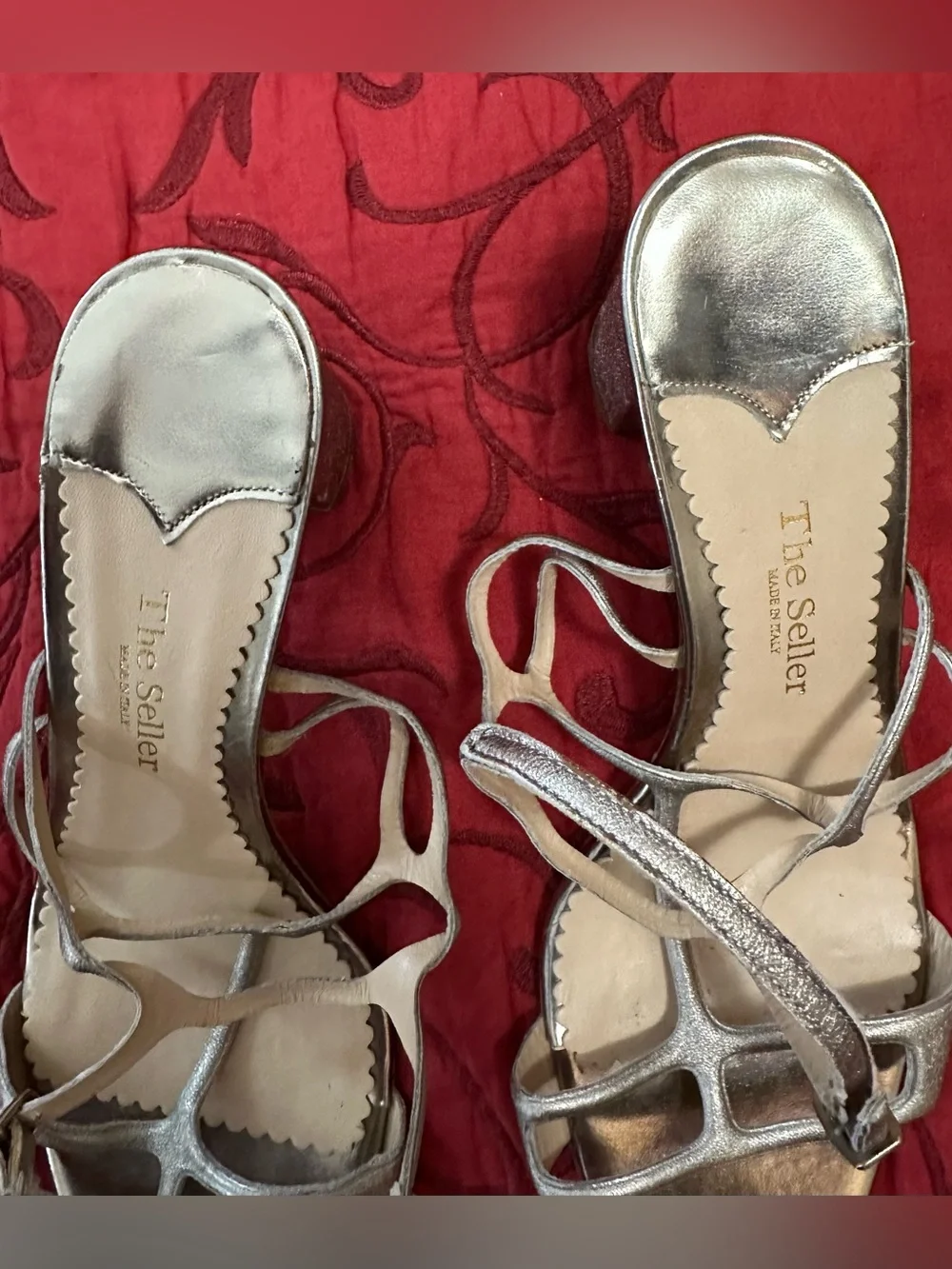 Strappy Metallic Block Heel Sandals - Silver